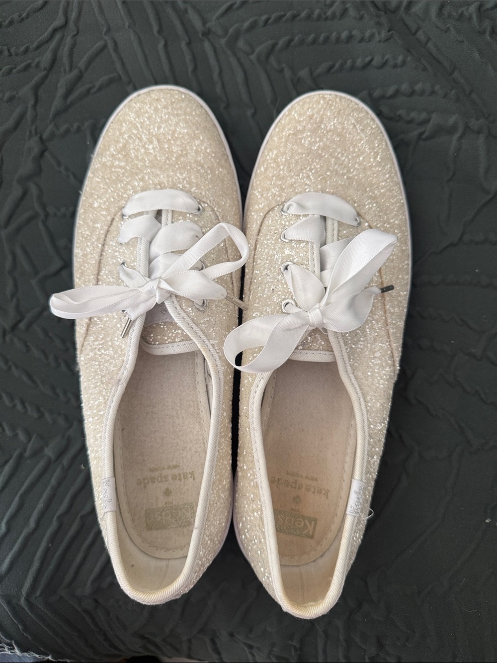 kate spade Glitter Ribbon Lace-Up Sneakers in Cream